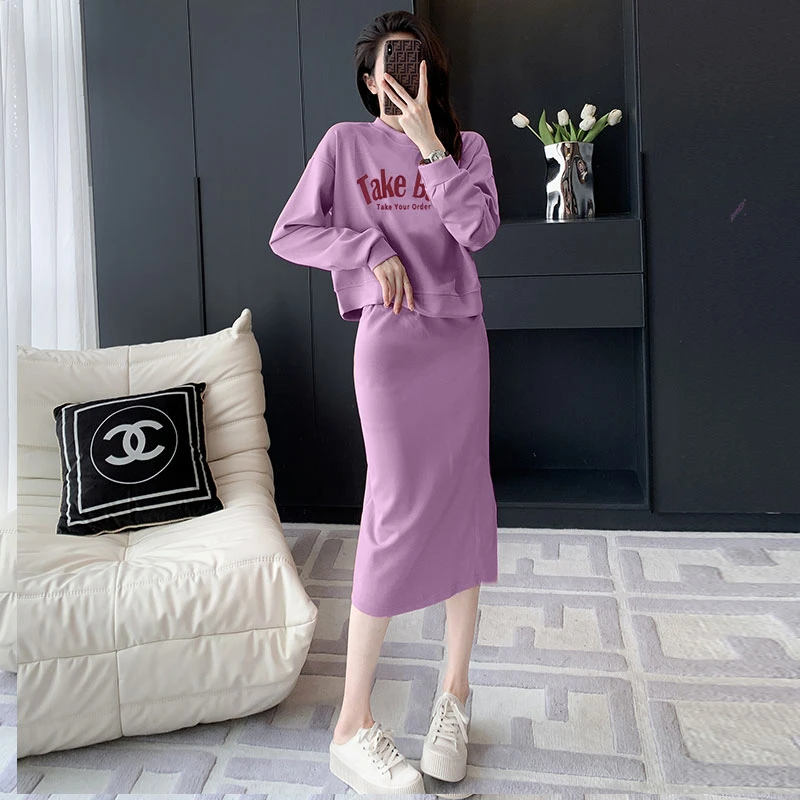 2023秋季新款圆领女款宽松百搭休闲半身裙运动套装裙LV58202