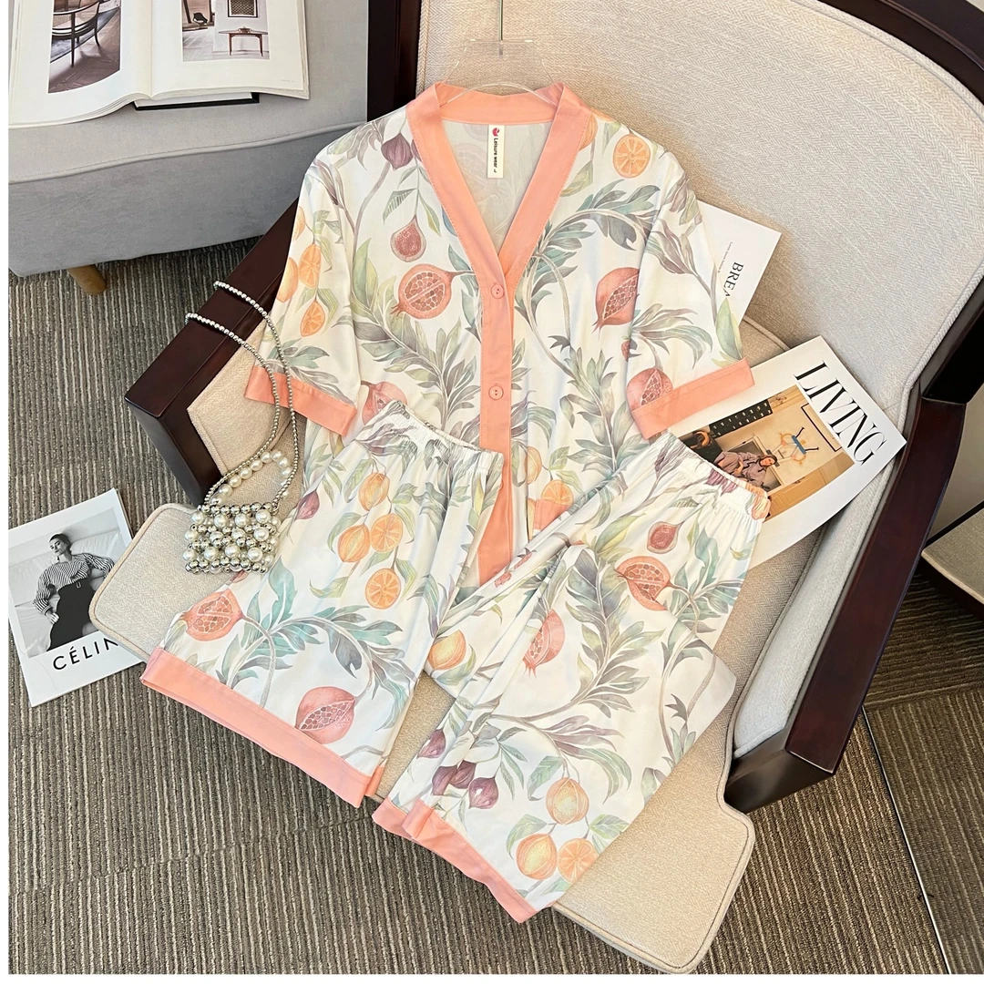【石榴花睡衣三件套】2023韩版ins家居服高级感三件套82171