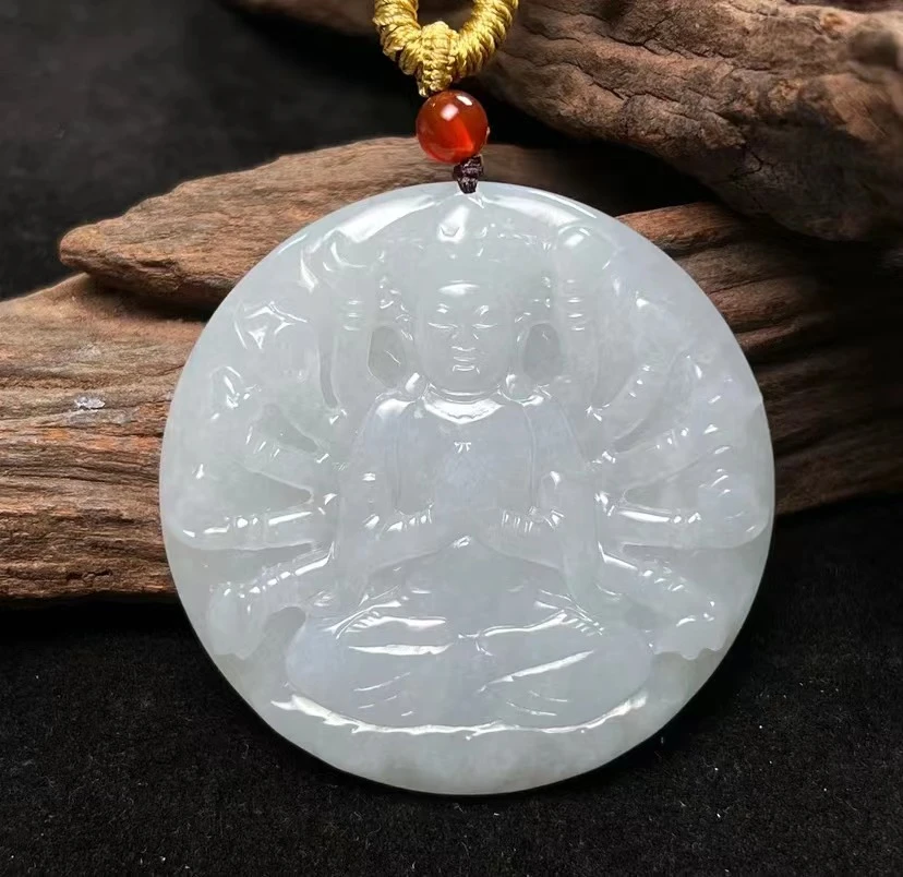 天然翡翠A货千手观音挂件百搭雕刻精雕吊坠-多样性发其一件百搭