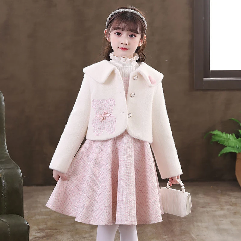 巴拉拉吧女童冬装2024新款儿童套装小香风洋气韩版公主裙小女孩秋