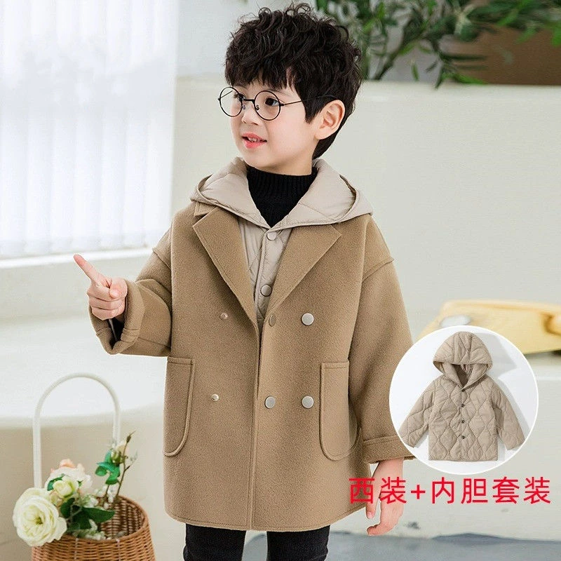 巴拉拉吧男童呢子大衣毛呢外套2024秋冬新款儿童宝宝洋气双面呢大