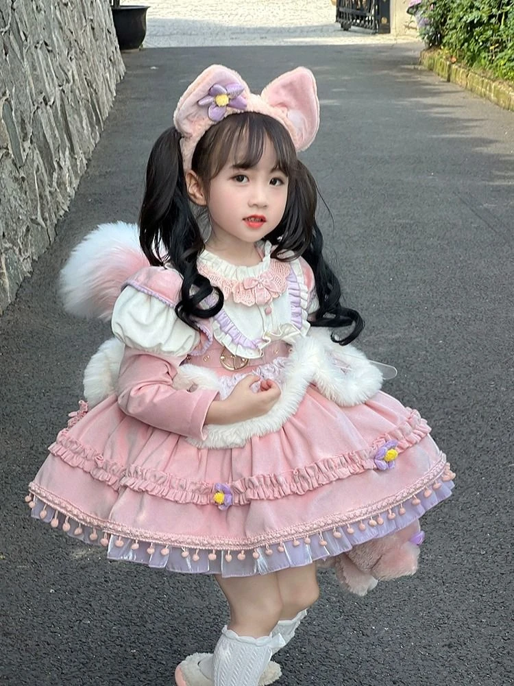 巴拉拉吧公主风儿童洛丽塔公主裙女童秋冬蓬蓬裙玲娜贝尔加绒加厚