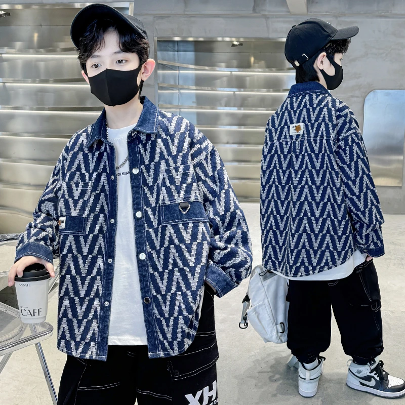 【柔软亲肤 抗皱耐磨】儿童装男童牛仔衬衫外套中大童2024新款春秋