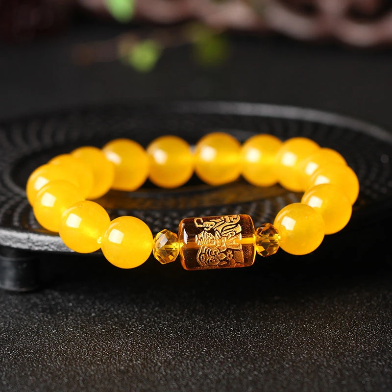 非金属布艺手链 黄三面手串男女款手链吉祥物时尚饰品单圈黄色