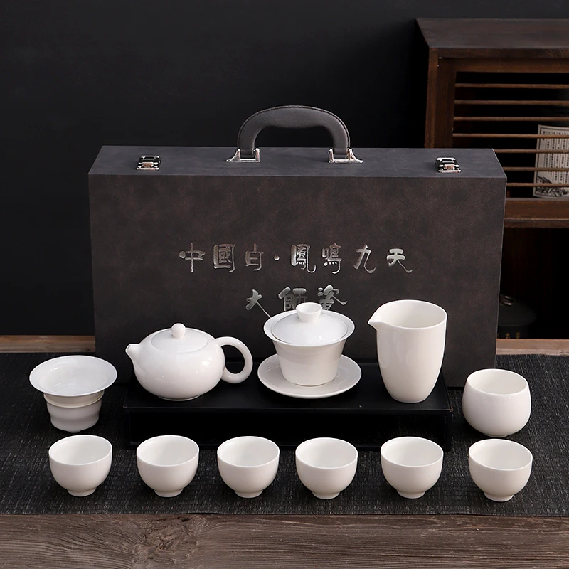 A 82羊脂玉瓷凤鸣九天功夫茶具套装家用简约中式高档泡