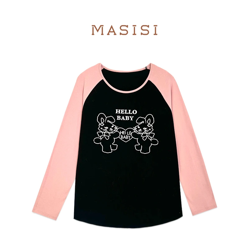 【年末回馈】现货 马西西微胖大码【小兔甜茶】插肩长袖T恤