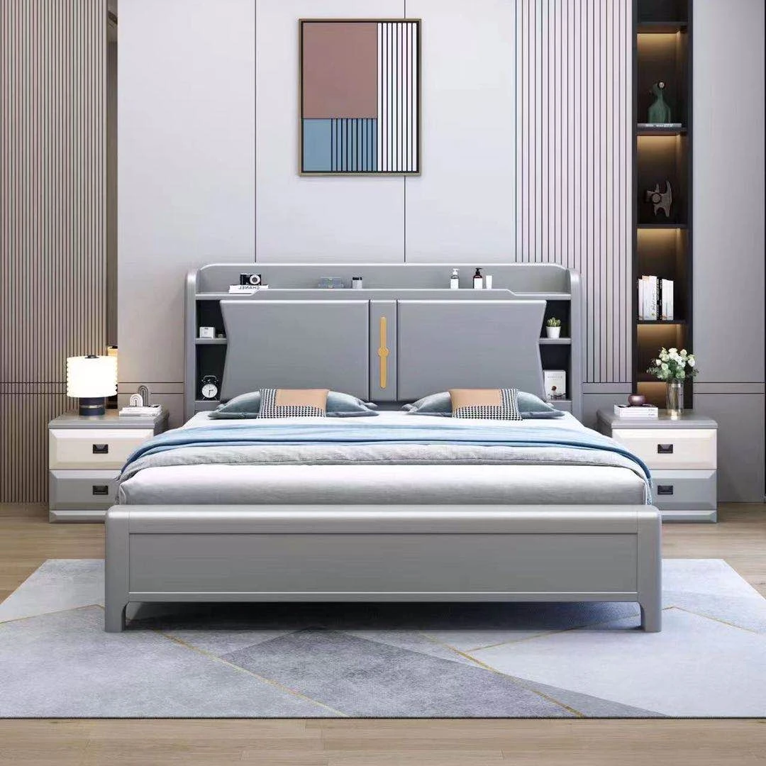 佛光家具简约北欧实木床灰色轻奢现代双人床1.8米小户型1.5m主卧