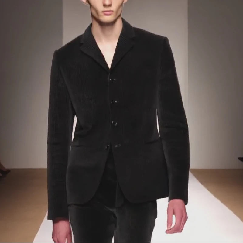 男士秋冬装休闲西服灯芯绒小单西时尚四颗扣修身西装上衣60418
