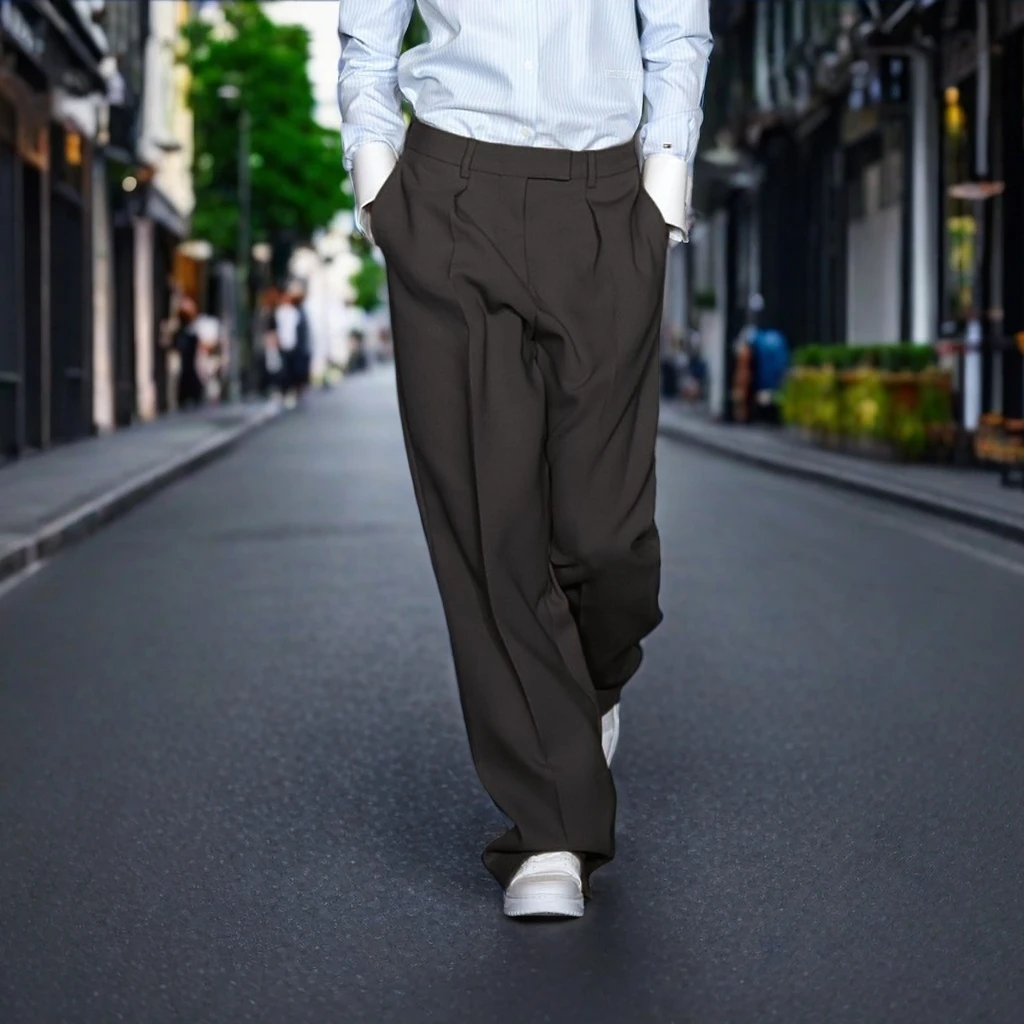 设计师款男士宽松休闲直筒西裤垂感长时尚街拍款气质西装裤通勤