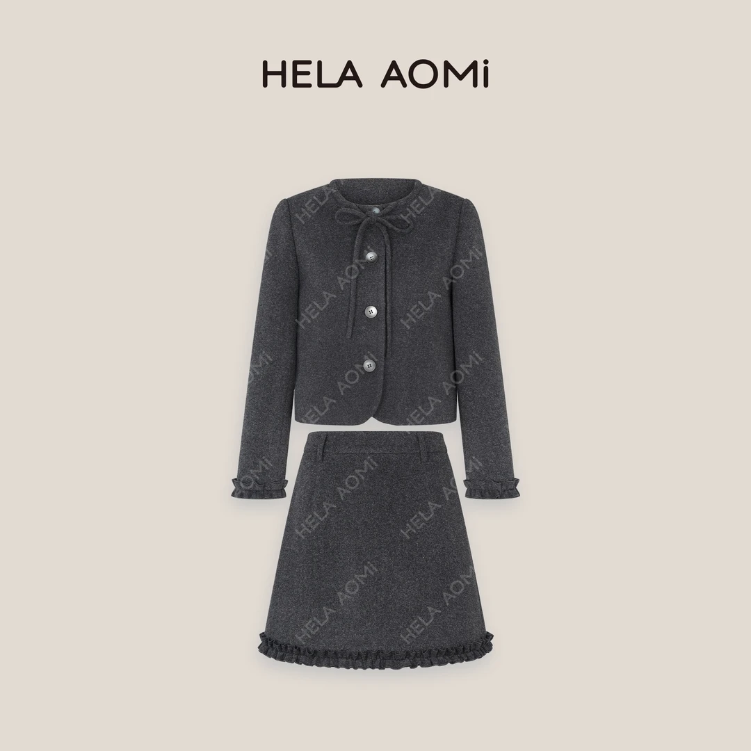 HELA AOMI “月光夜曲”气质蝴蝶结外套设计感短裙套装CY4DX99039