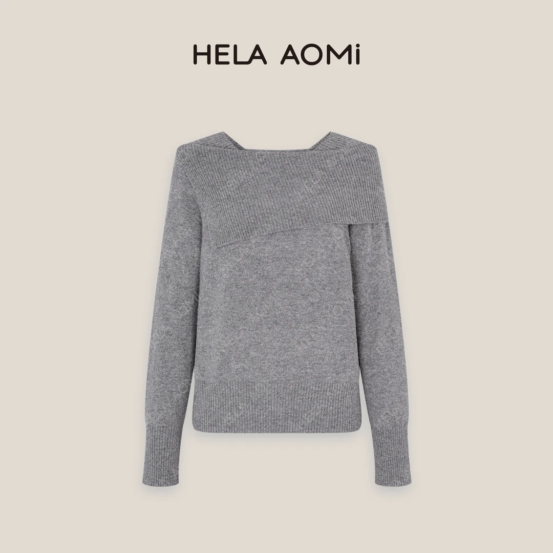 HELA AOMI “一字肩”纯色一字肩翻领针织衫显瘦上衣CY4DX33012