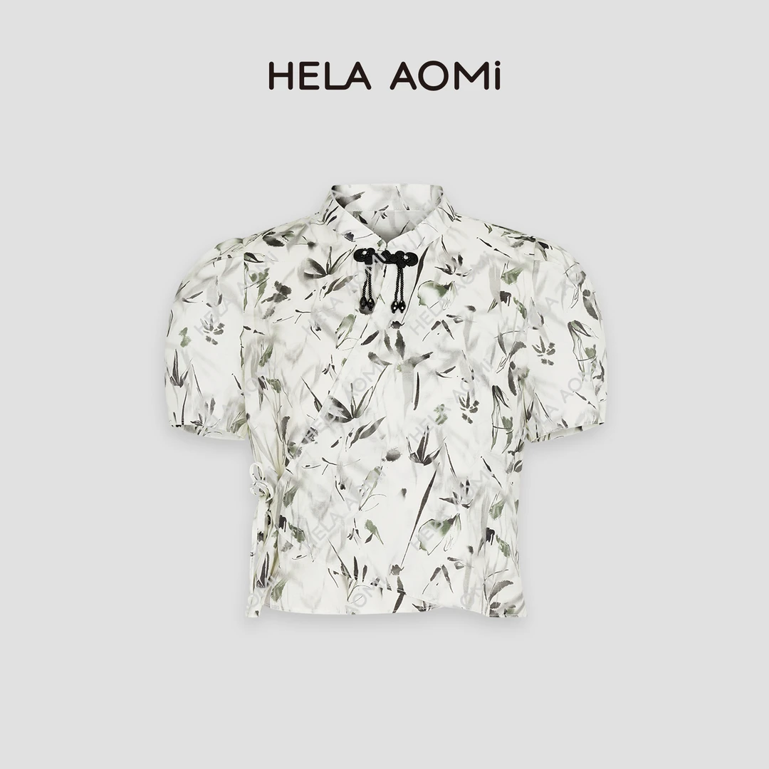 HELA AOMI “中式薄荷曼波”竹子印花立领盘扣衬衫CY4AX15001