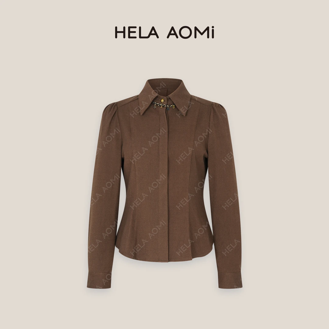 HELA AOMI “项链衬衣”蚂蚁腰长袖翻领衬衫修身显瘦上衣CY4DM11503