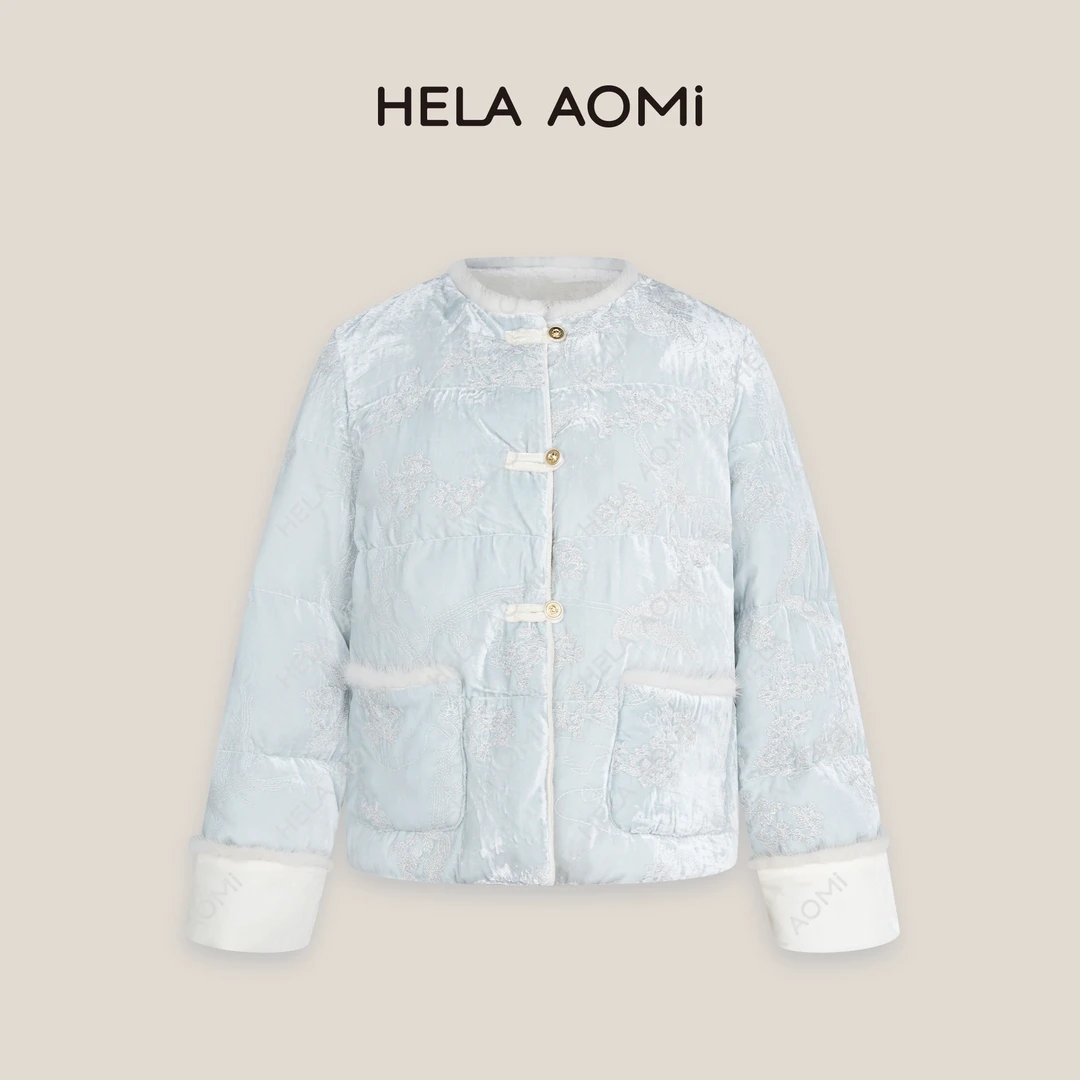 HELA AOMI “国风丝绒”古风复古提花羽绒服毛毛拼接外套CY4DM01576
