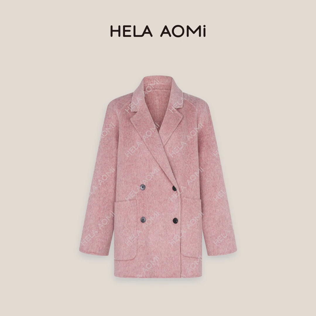 HELA AOMI “罗曼蒂克”西装版软糯双排扣毛呢高级感大衣CY4DM08544