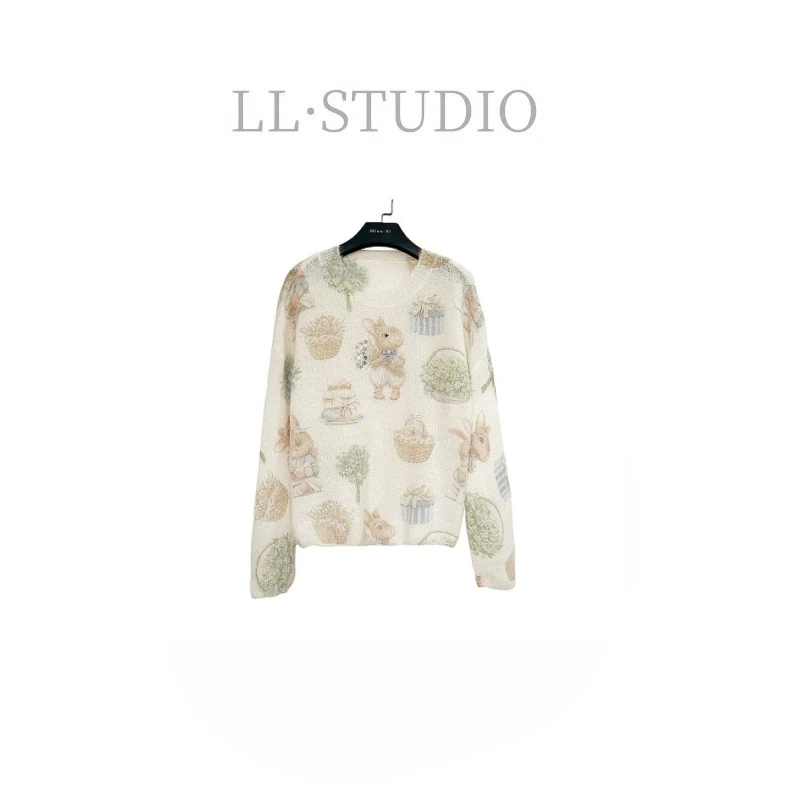 妙兮·LL秋季新款慵懒风毛织马海毛羊毛混纺女装套头上衣*20241610