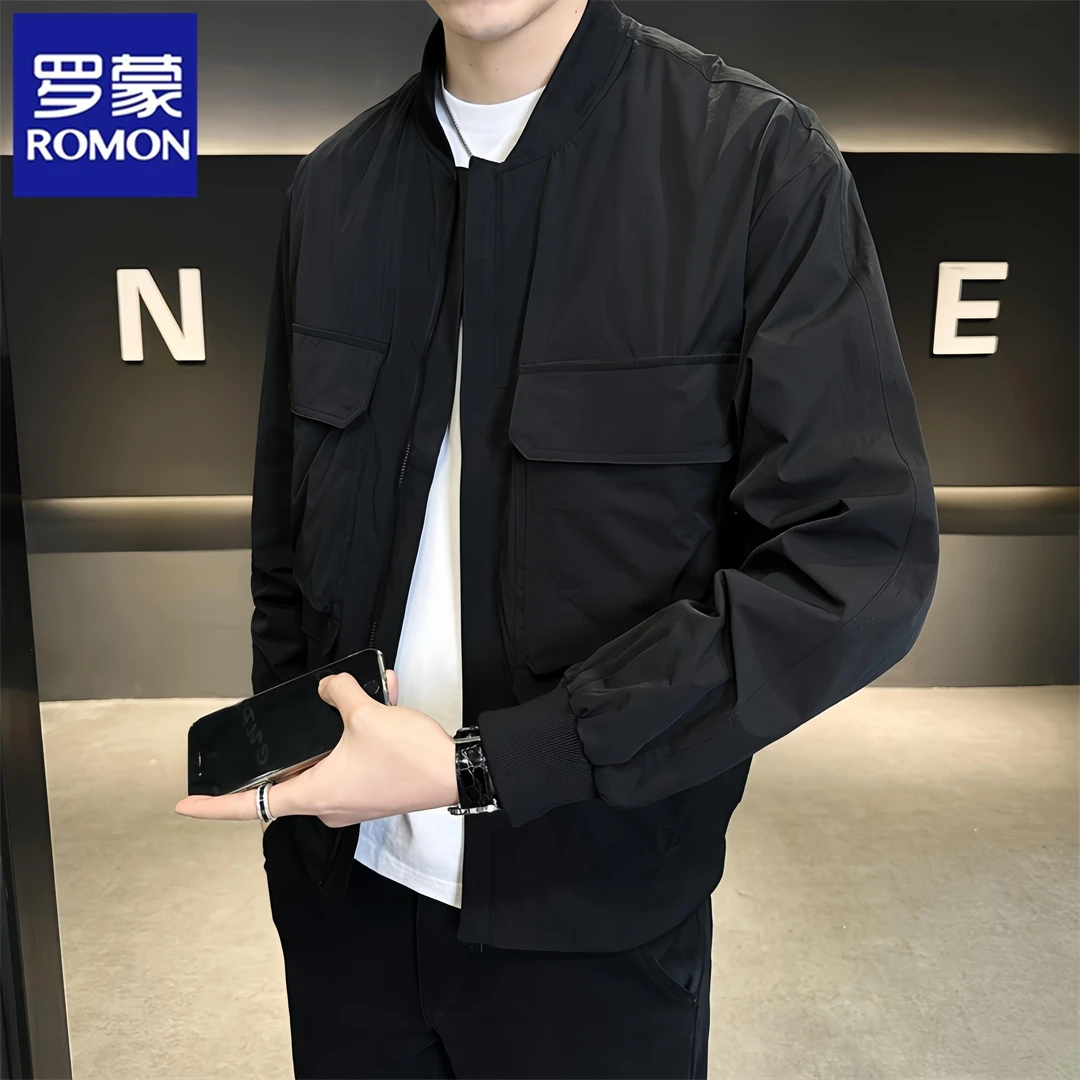 罗蒙男士春秋季新款行政休闲夹克衫2025棒球领工装外套帅气机车服