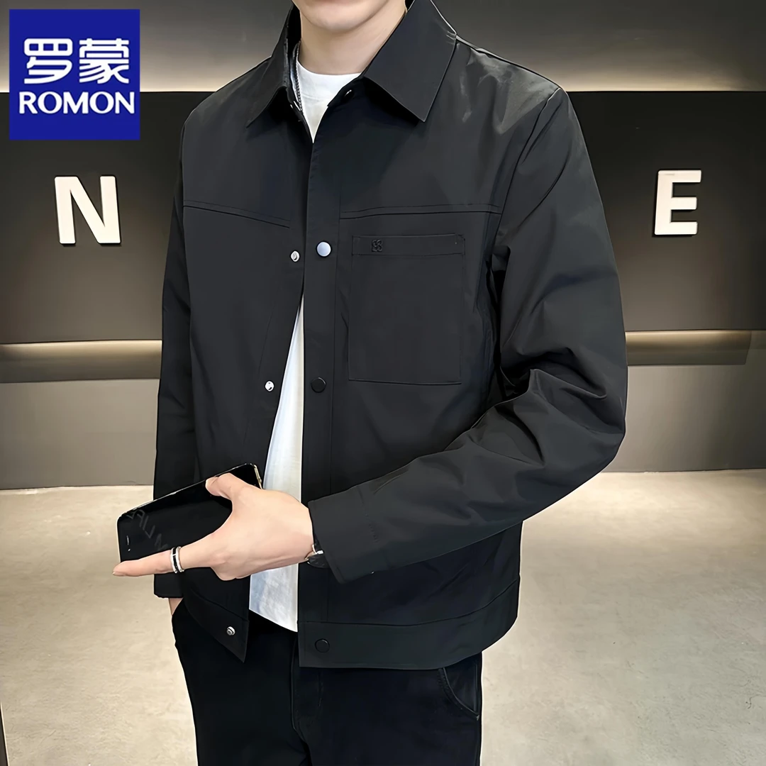 罗蒙男士外套春秋冬新款休闲帅气工装翻领夹克韩版加棉加厚机车服