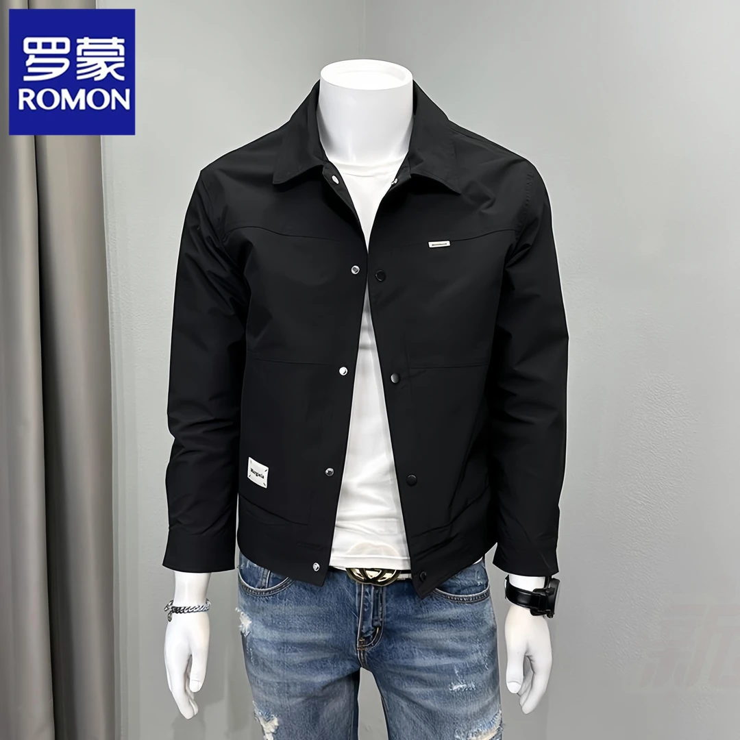 罗蒙新款男士夹克秋季工装运动翻领潮牌商务机车服休闲飞行员外套