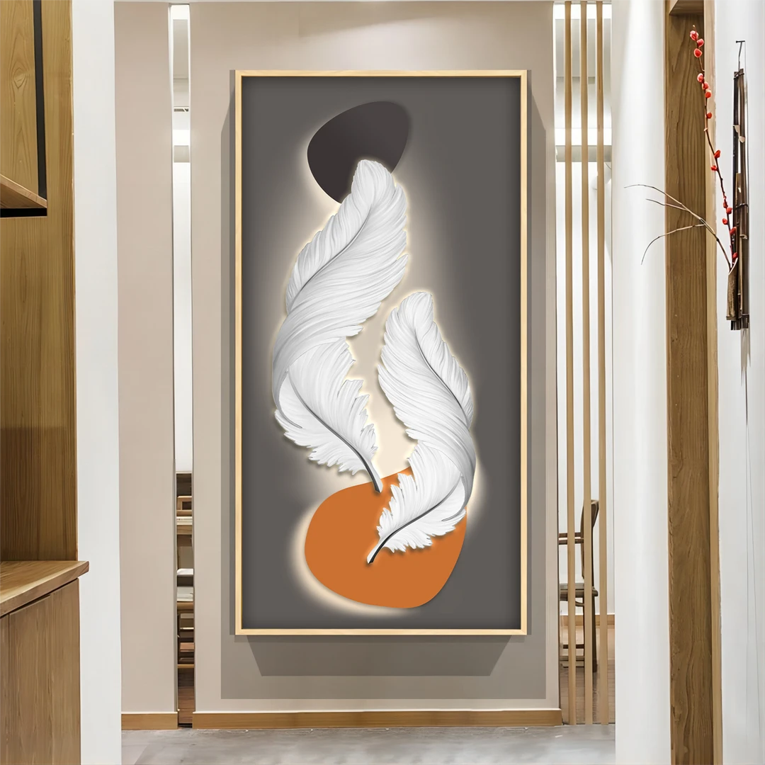 羽毛玄关装饰画走廊晶瓷壁画轻奢简约入户正对门挂画客厅尽头墙画