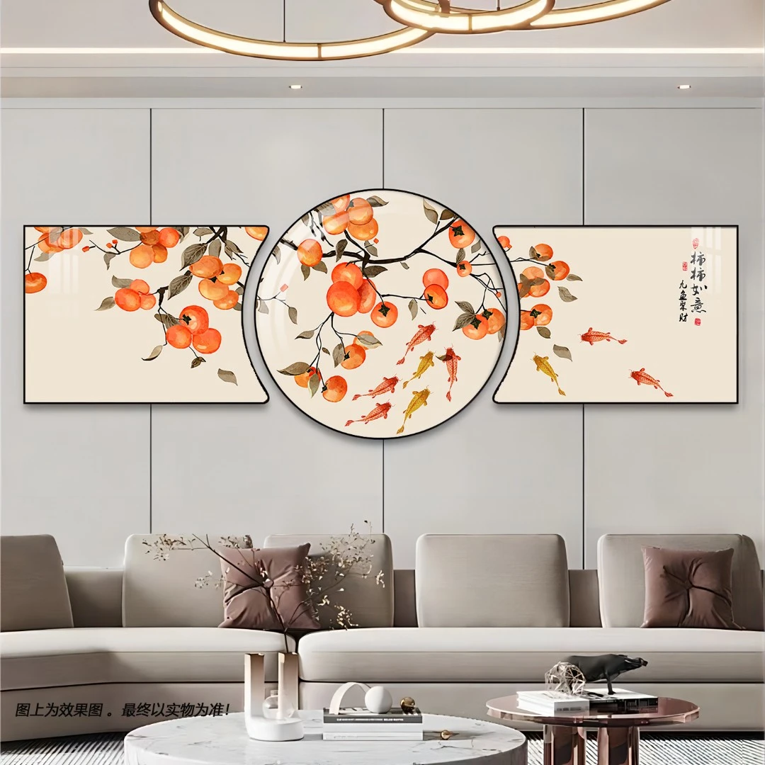 暖居事事如意吉祥新中式客厅装饰画沙发背景墙挂画荷花三联画壁画