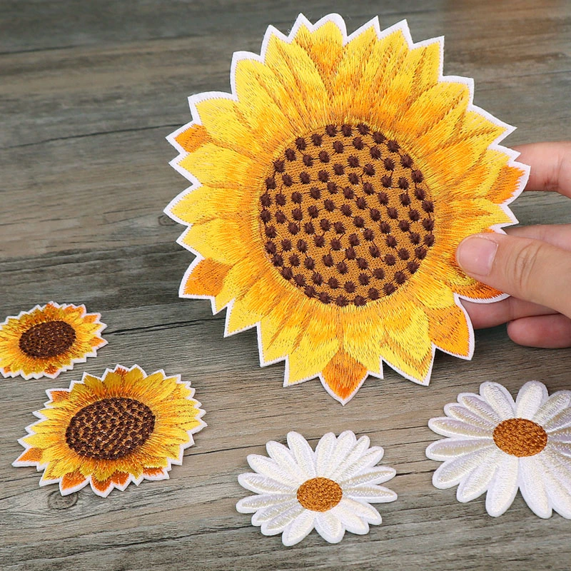 卡通向日葵刺绣布贴帆布鞋背包裤子装饰雏菊时尚补丁破洞布贴熨烫