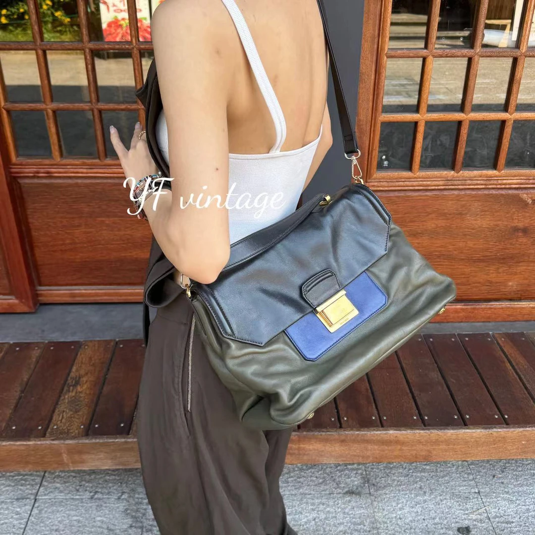 95新 MIU MIU/缪缪 yf/miumiu拼色公文斜挎包/95新