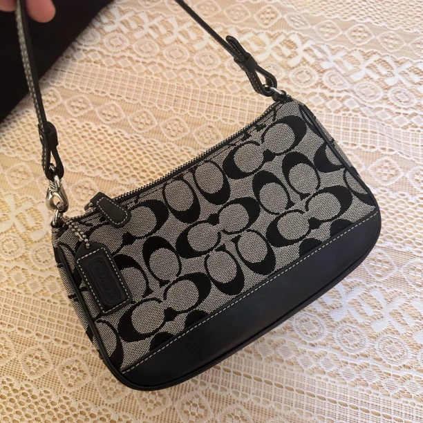 95新 COACH/蔻驰 大麦中古/coach大麻将/黑花