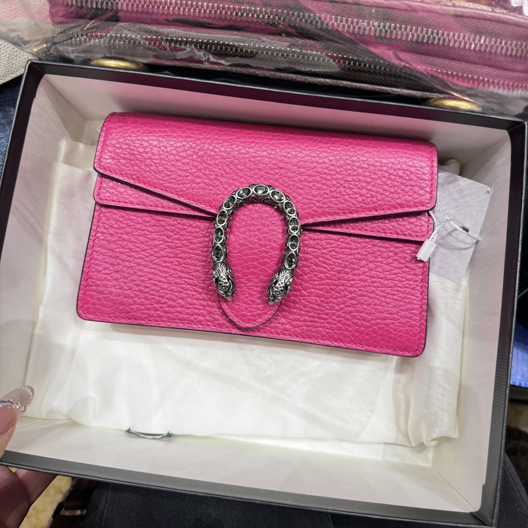 95新 GUCCI/古驰 包展酒神mini玫粉色链条包