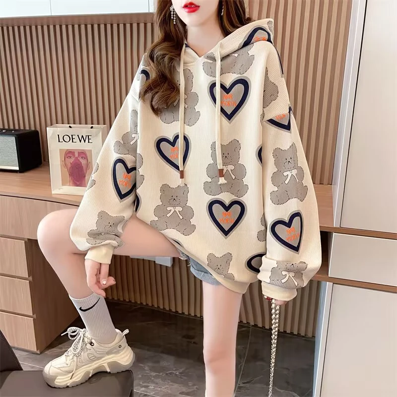 【宠粉专属】连帽卫衣女套头春秋中长款宽松洋气印花大码上衣女143