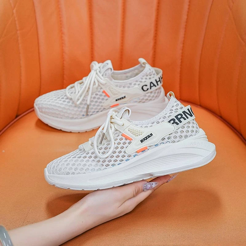 运动鞋子女2024夏季网鞋新款网面透气跑步鞋夏季飞织薄款休闲女鞋