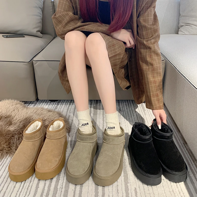 复古厚底雪地靴女冬加绒加厚保暖靴子2023年新款冬季低帮棉鞋短靴