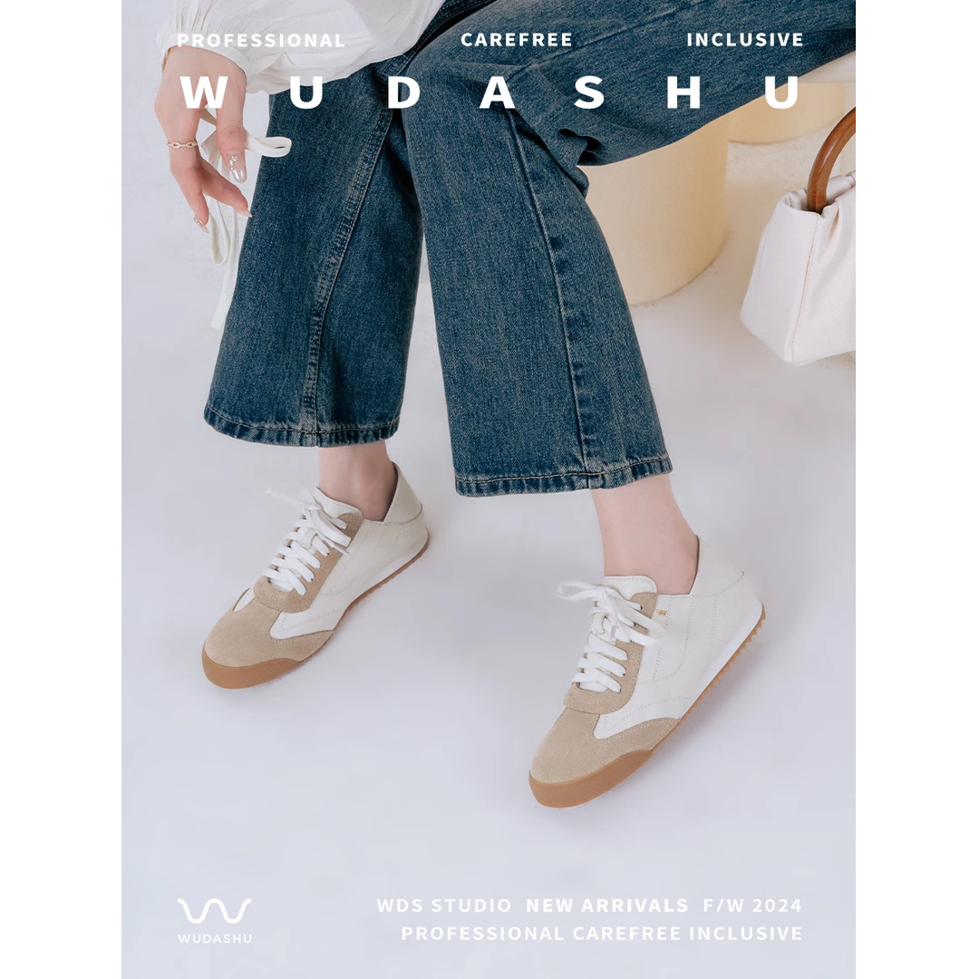 吴大叔2024春秋新款小众德训鞋低帮时尚百搭舒适真皮透气运动鞋女
