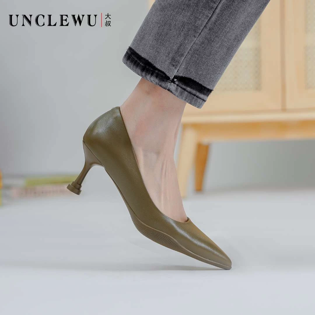 吴大叔2024春季新款高跟鞋真皮气质尖头百搭女鞋时尚通勤细跟单鞋