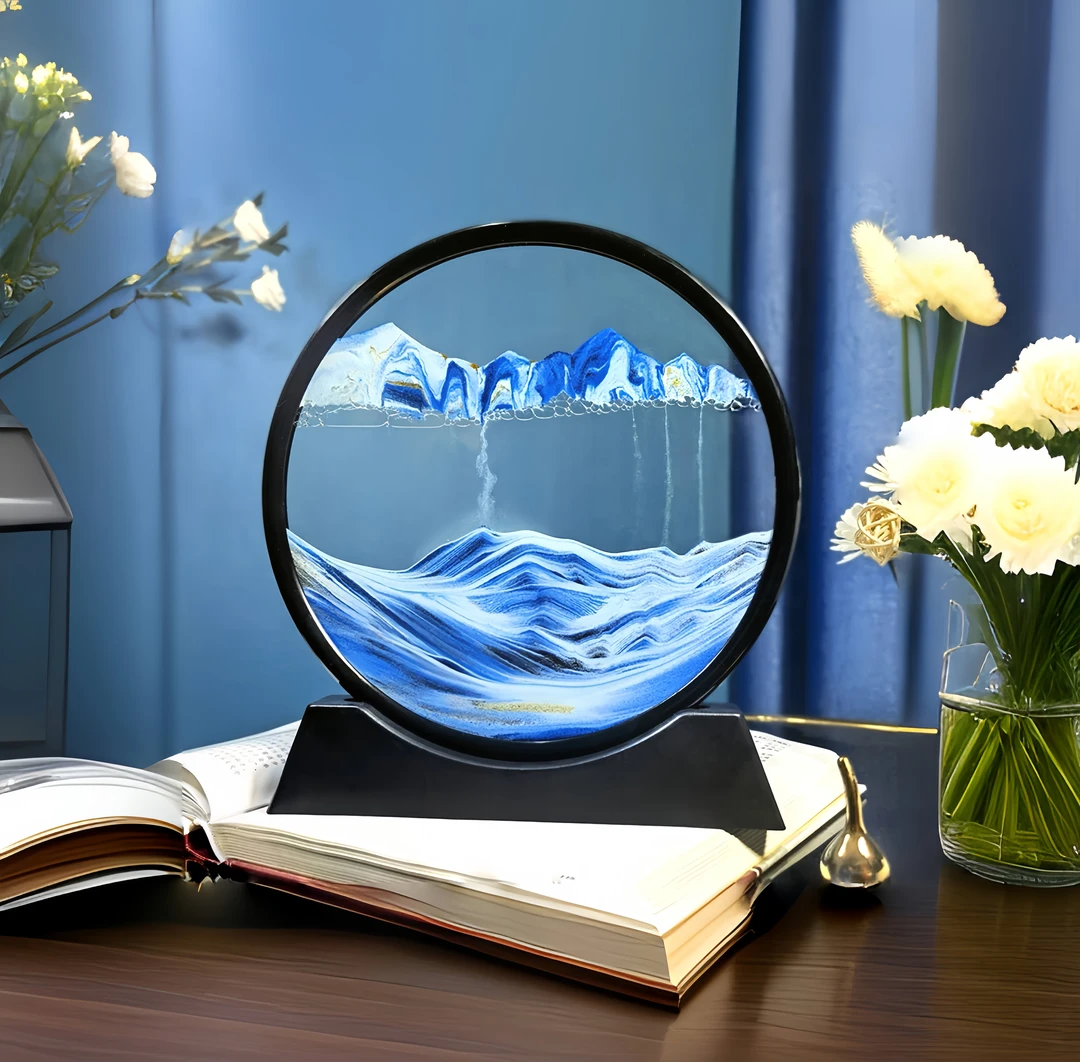 3D流沙画沙漏摆件解压高档情侣创意简约液体个性轻奢卧室圆形