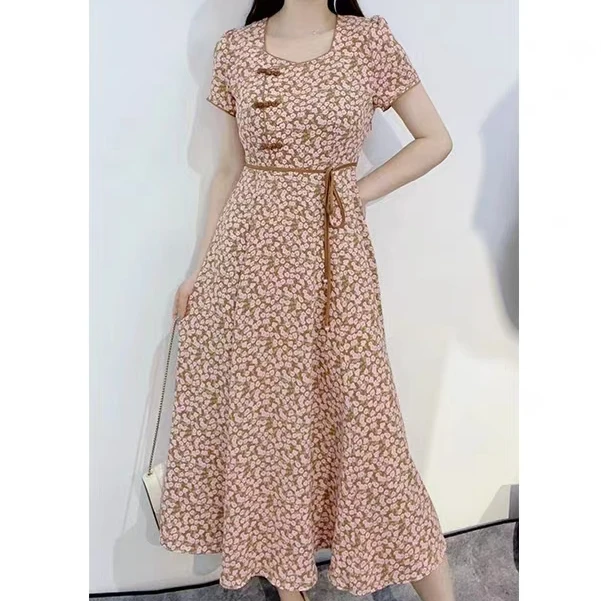 【XY1071】夏装新款时尚显瘦收腰显瘦中长款连衣裙