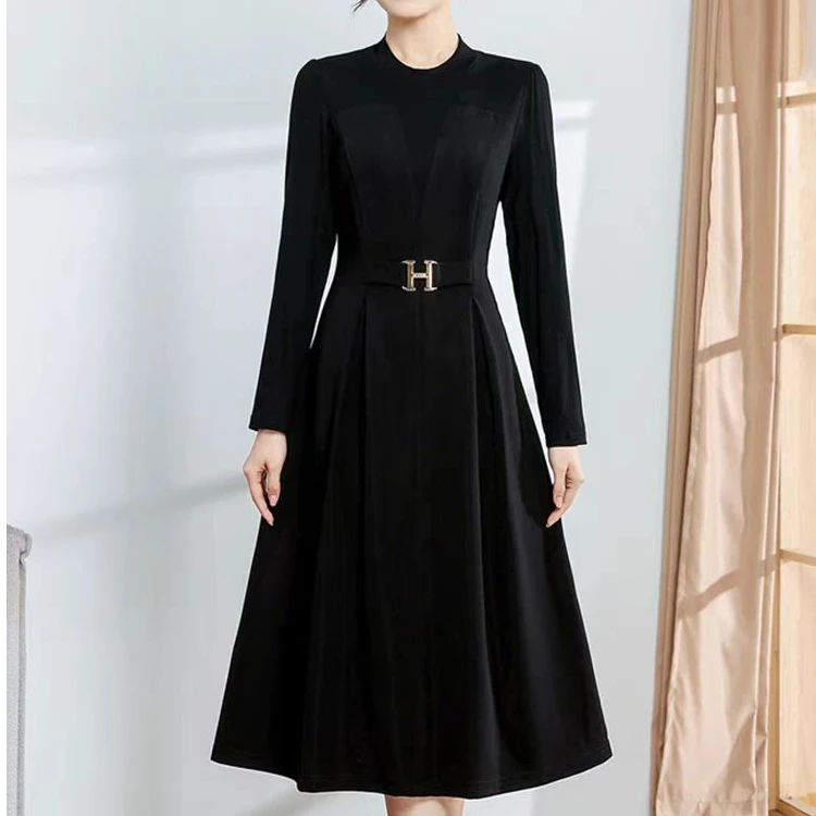 【XY1107】2024秋冬新款时尚显瘦拼接假两件打底连衣裙