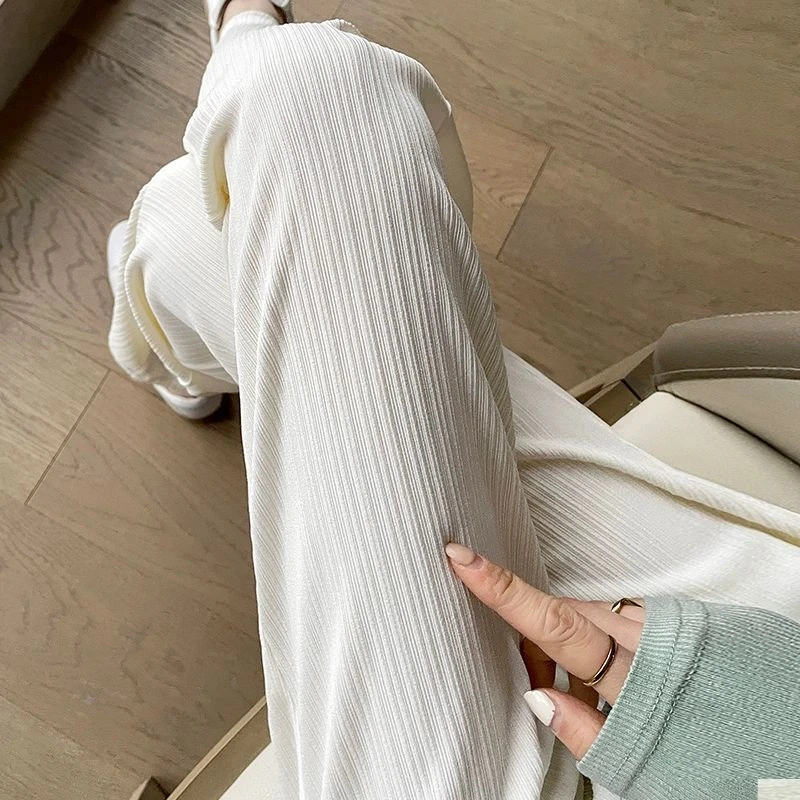 300斤胖mm超大码冰丝阔腿裤女夏季薄款高级感垂感黑色直筒休闲裤