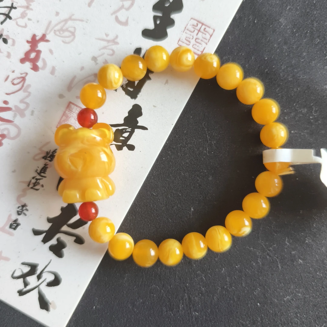 W097古巴新蜜  小熊飘花圆珠手串8mm