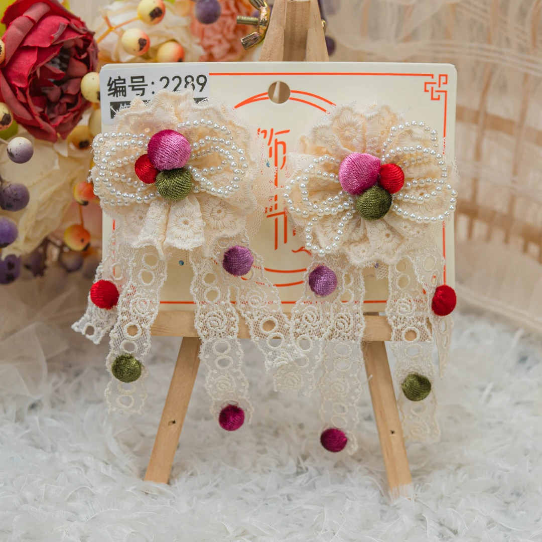 AL-2289 蕾丝彩球对夹头饰儿童小女孩发夹发饰可爱甜美百搭手工