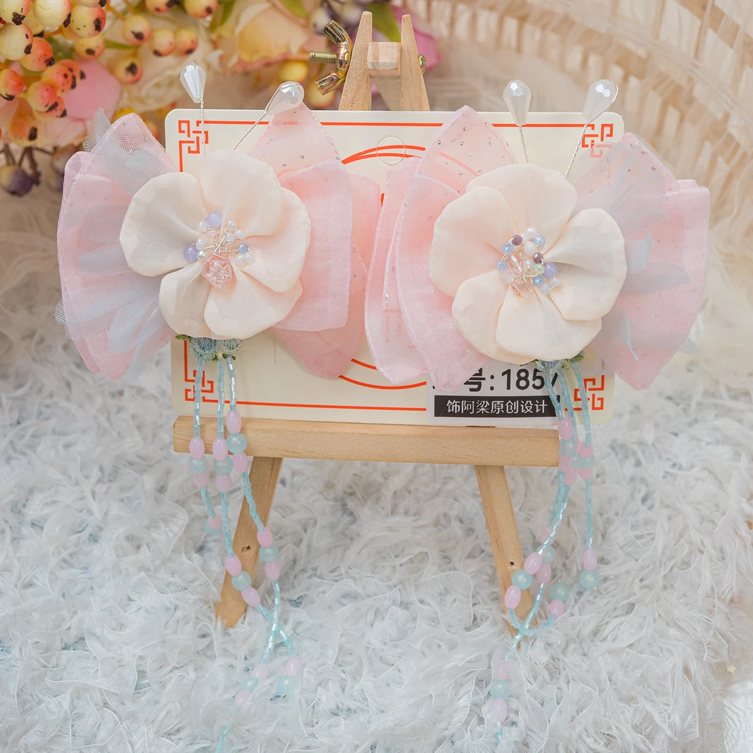 饰阿梁1857 穿花寻蝶流苏挂珠压夹发饰头饰儿童手工仙气可爱甜美