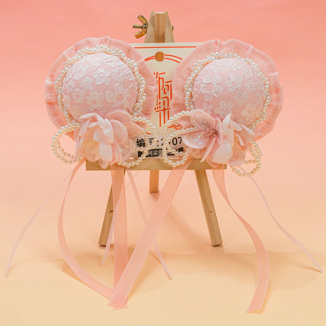 AL-2107 粉色蕾丝花朵发包头饰小女孩发夹手工仙气可爱甜美百搭