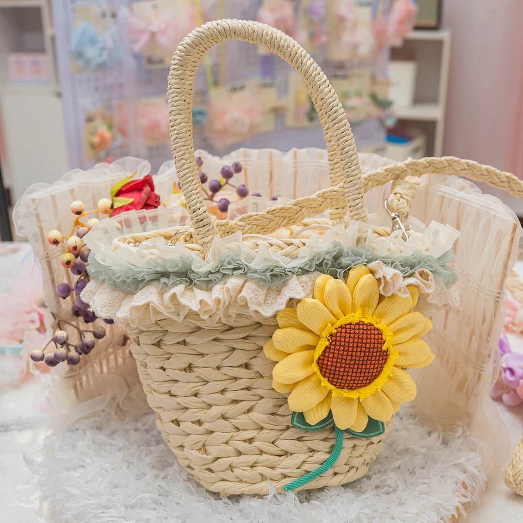AL-1561 向日葵包包可爱编织包饰品收纳花朵公主手工甜美儿童成人