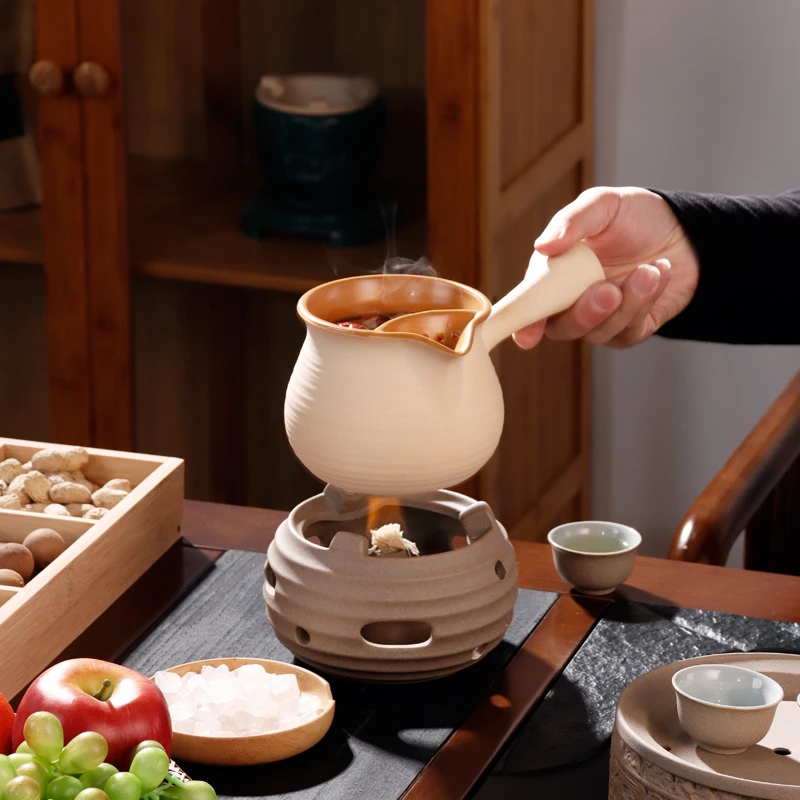 逍遥罐罐茶酒精炉煮茶器套装侧把陶壶过滤煮茶壶家用围炉煮茶烤茶