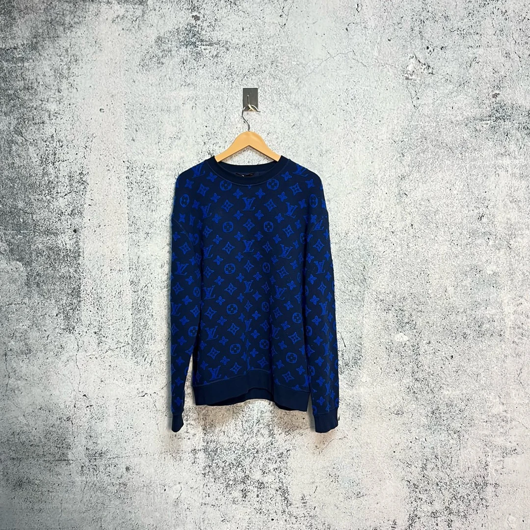 【99新】路易威登/Louis Vuitton 满印 蓝色植绒 卫衣 / M码
