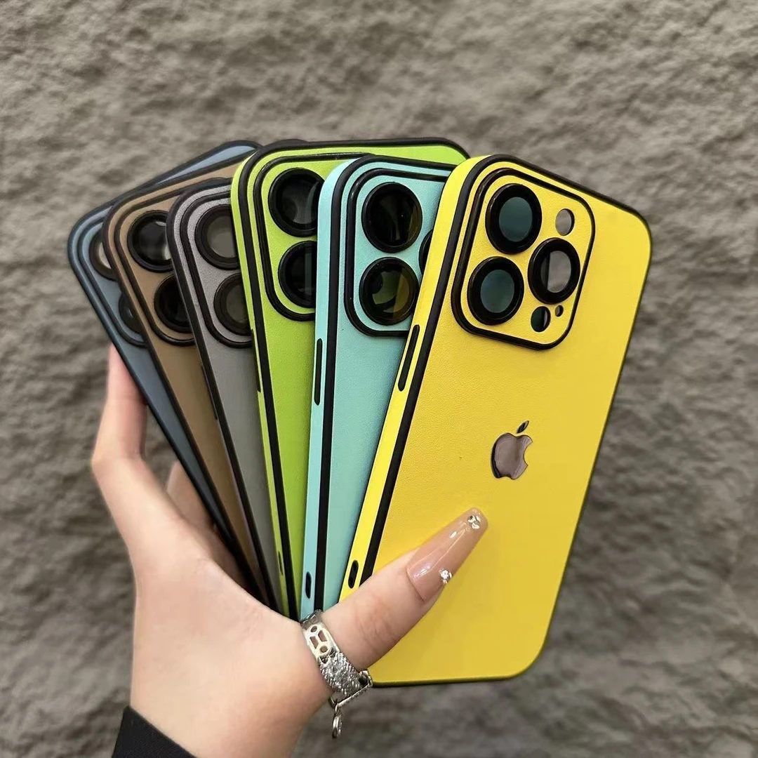 自带镜头膜纯色皮质iPhone15Promax苹果16手机壳13高级14防摔11硬