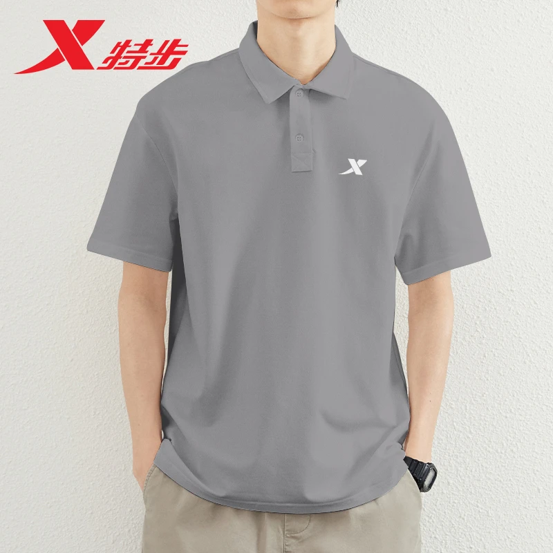 特步吸湿速干短袖POLO衫男2025秋季新款透气舒适翻领商务运动上衣