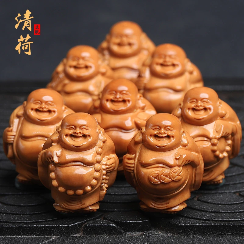 新款八大弥勒橄榄核雕手串手工雕刻站立弥勒橄榄核文玩男女手把件
