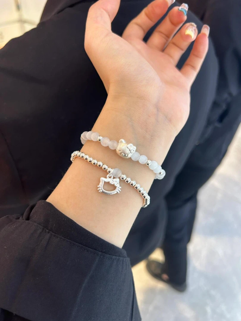 足银手链 足银999hellokitty纯银手链凯蒂猫少女心闺蜜送女友礼物