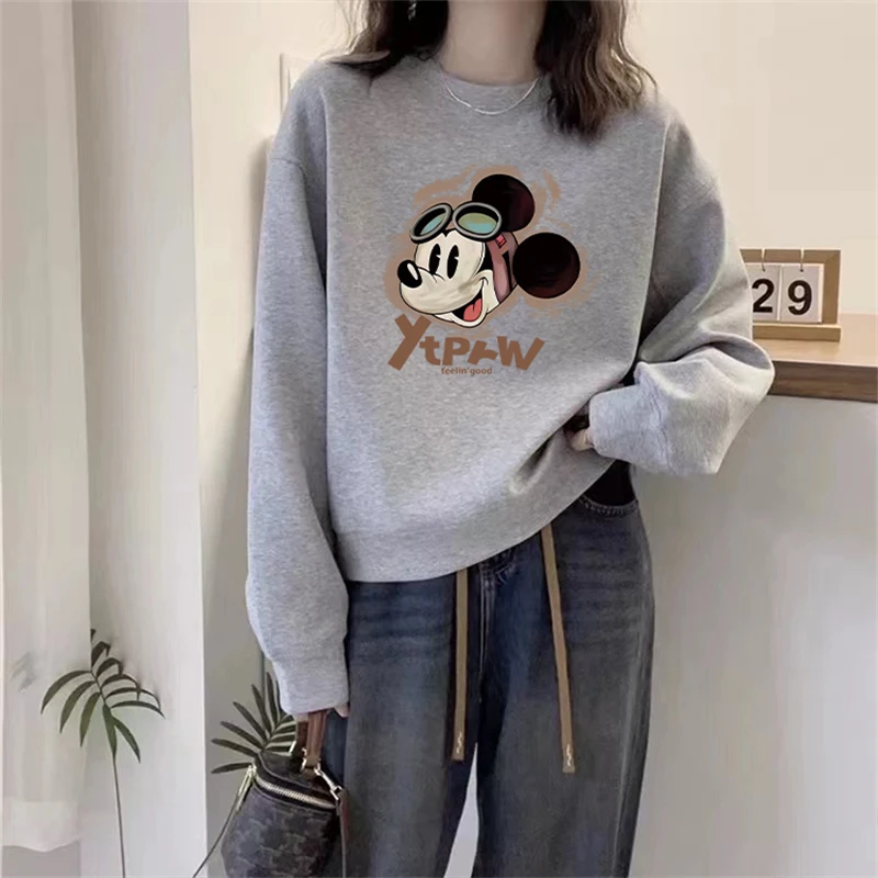 大码女孩宽松加绒圆领卫衣秋冬季新款韩版洋气休闲百搭减龄上衣